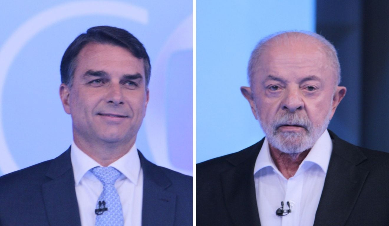 Flávio Bolsonaro e Lula durante o debate da TV Globo