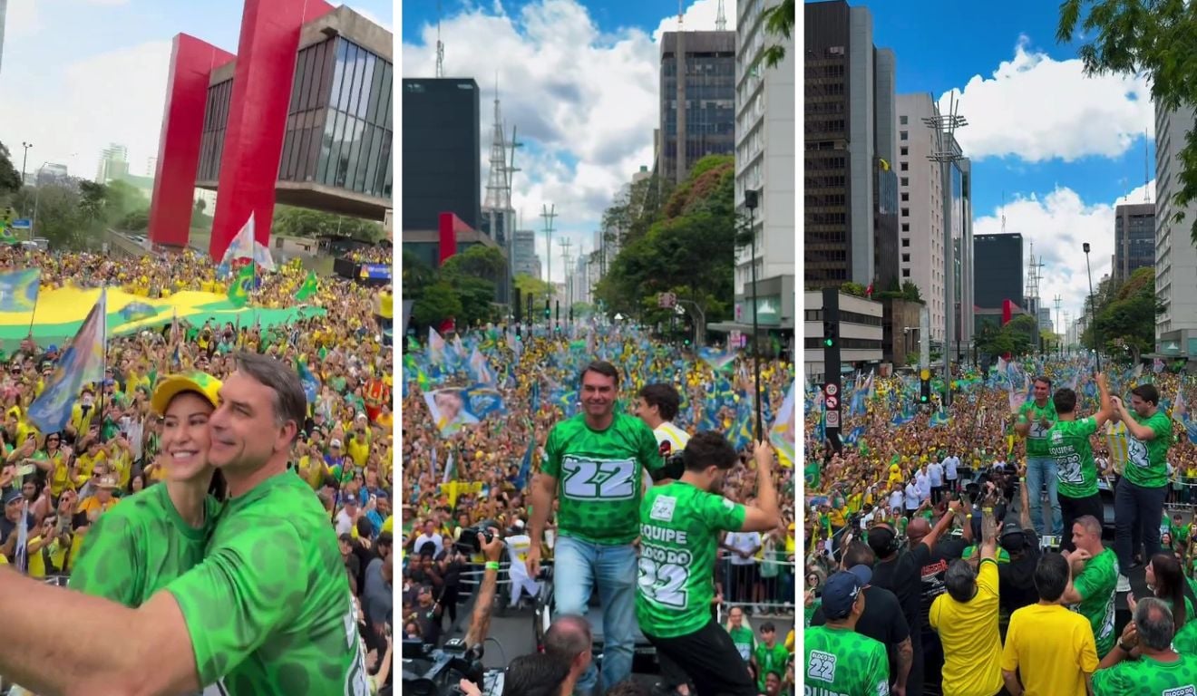 Flávio Bolsonaro reúne apoiadores na Paulista ao lado de Nikolas Ferreira