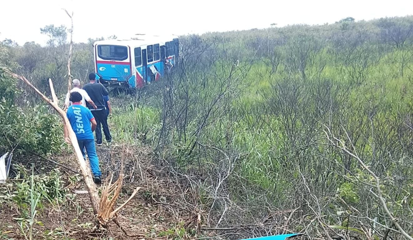 Ônibus sai da pista e tomba em rodovia de Aracruz