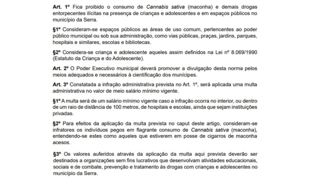Trecho do Projeto de Lei Nº 102025 de Pastor Dinho Alves e Agente Dias, para a Prefeitura da Serra. Foto: Câmara dos Vereadores da Serra Trecho do Projeto de Lei Nº 102025 de Pastor Dinho Alves e Agente Dias, para a Prefeitura da Serra. Foto: Câmara dos Vereadores da Serra