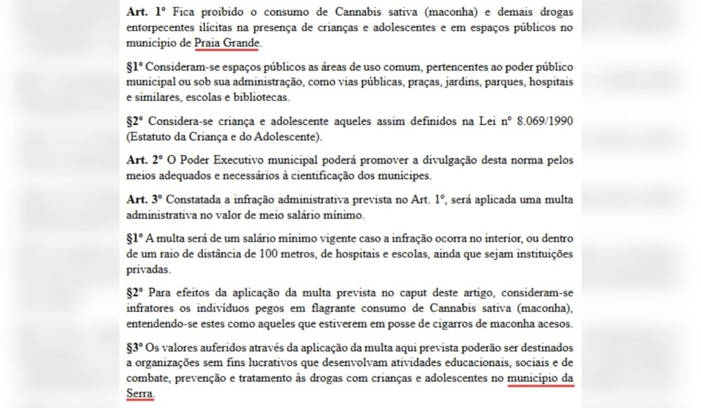 Trecho do Projeto de Lei Nº 682026 de Eduarda Campopiano, para a Prefeitura de Praia Grande. Foto: Câmara dos Vereadores de Praia Grande Trecho do Projeto de Lei Nº 682026 de Eduarda Campopiano, para a Prefeitura de Praia Grande. Foto: Câmara dos Vereadores de Praia Grande